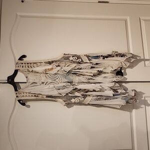 Origami by Vivien, Duster, Long  embroidered cardigan. Sleeveless boho, beige